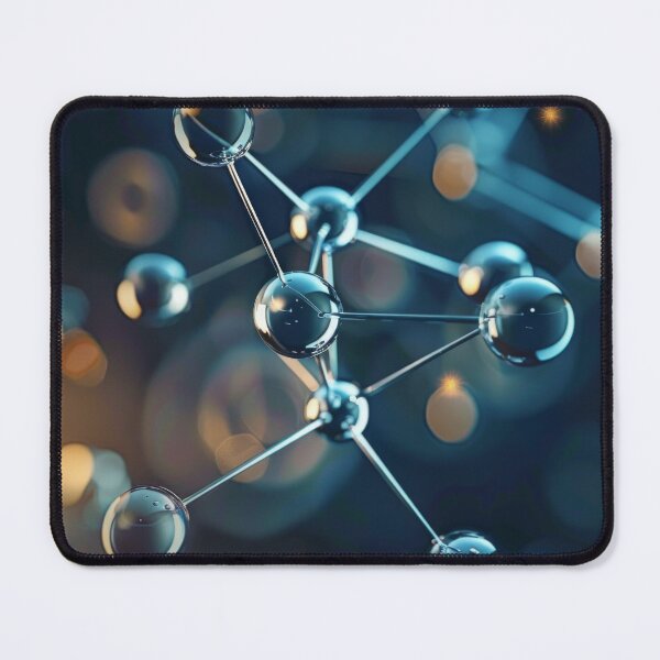 Item preview, Gleaming molecular model against a deep blue, bokeh-filled background designed and sold by MiraCleAI.