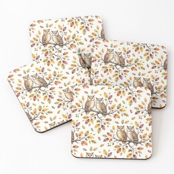 Item preview, Autumn Owl Oak Branch Pattern Design designed and sold by ArtDzignsZA.