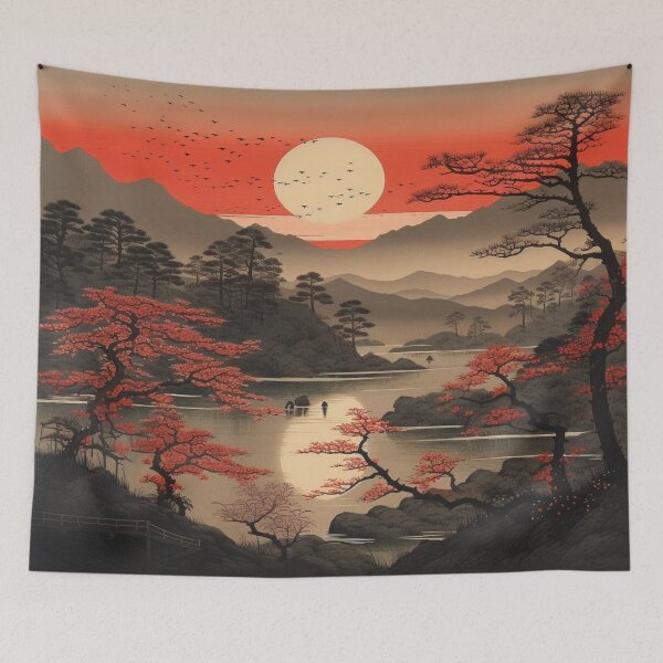 Item preview, Traditional Japanese Illustration - Red Sunset designed and sold by DaisukiTokyo.