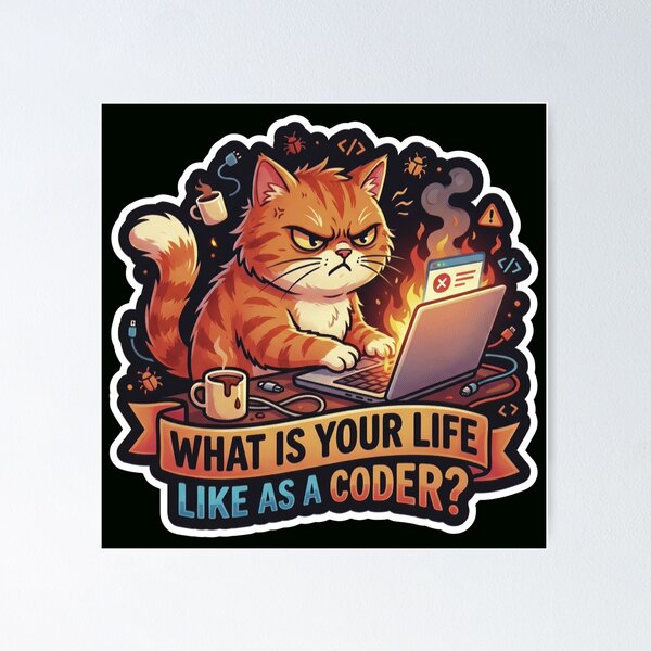 Item preview, What Is Your Life Like As A Coder Angry Cat designed and sold by StellarBees.