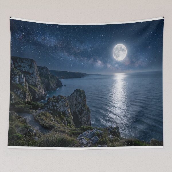 Item preview, Full Moon Ocean Cliffs and Milky Way Galaxy designed and sold by Quiet life.