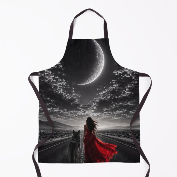Item preview, Moonlit Journey with a Wolf and Woman in a Red Dress designed and sold by Kimberly Palmer.