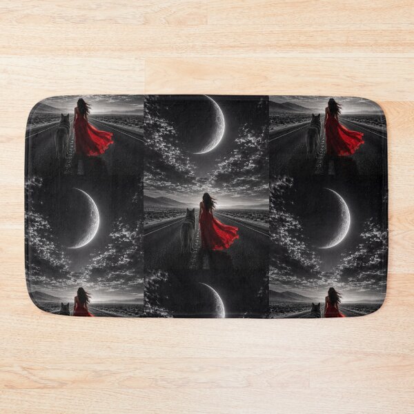 Item preview, Moonlit Journey with a Wolf and Woman in a Red Dress designed and sold by Kimberly Palmer.