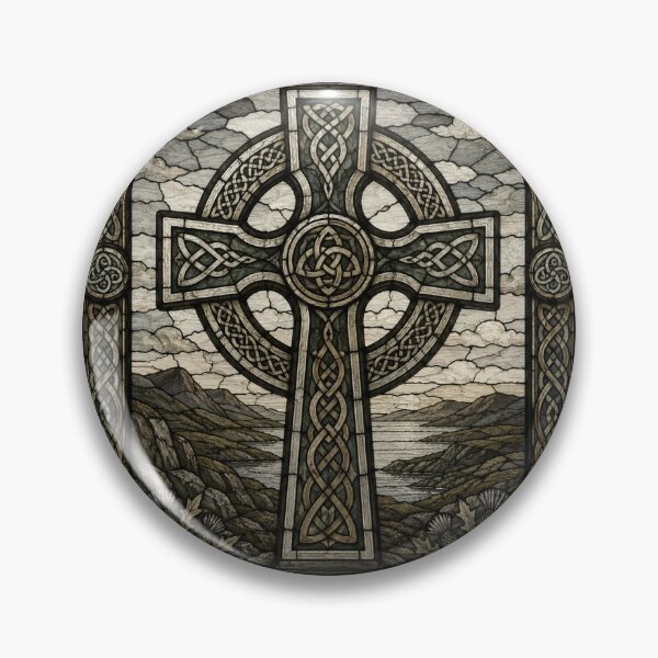 Item preview, Celtic Cross Stained Glass Landscape | Sacred Knotwork Art designed and sold by Karszul.