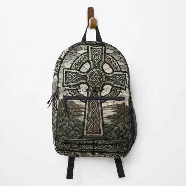 Item preview, Celtic Cross Stained Glass Landscape | Sacred Knotwork Art designed and sold by Karszul.