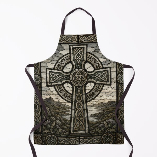 Item preview, Celtic Cross Stained Glass Landscape | Sacred Knotwork Art designed and sold by Karszul.