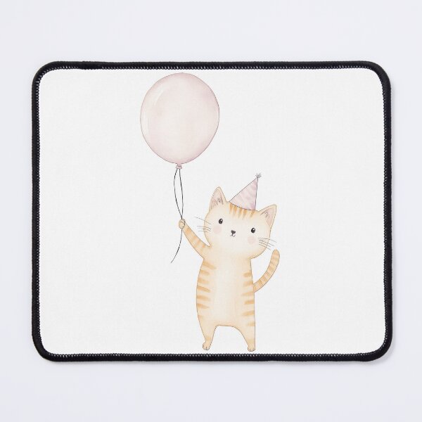 Item preview, A cheerful orange cat wearing a party hat holds a pink balloon designed and sold by MiraCleAI.