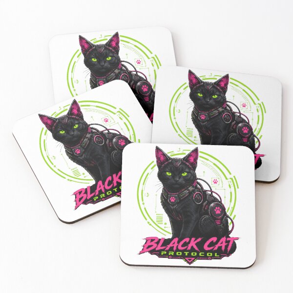 Item preview, Black Cat Protocol Cyberpunk Neon Futuristic Feline Artwork designed and sold by the-dovlat.