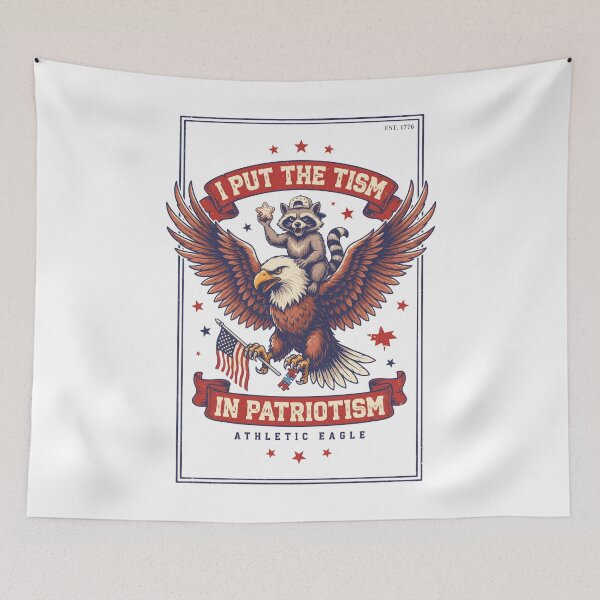 Item preview, I Put the Tism in Patriotism Raccoon Eagle Humor designed and sold by OlizaPrint.