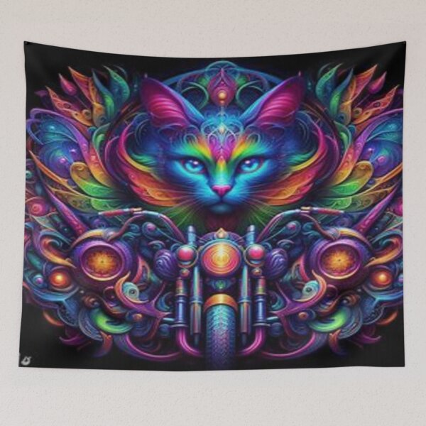 Item preview, Psychedelic Cat & Bike – Neon-colored AI design with surreal energy and painterly vibes designed and sold by FotoworldEdel.