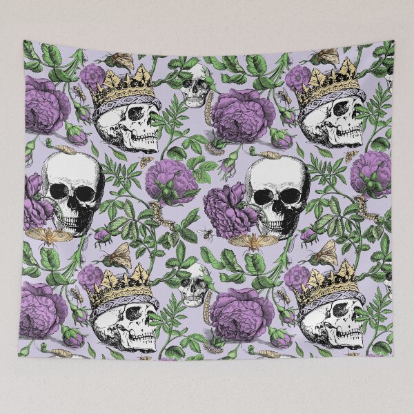Item preview, Purple Roses Garden with Skull Maximalist Gothic Aesthetic Floral Pattern for Summerween and Halloween - Lavender Backgound  designed and sold by CanisArtStudio.