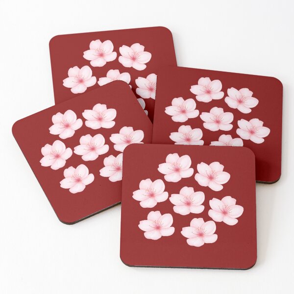 Item preview, Pink Cherry Blossom Floral Clusters on Dark Red. designed and sold by ​Jyoti Digital Artist.