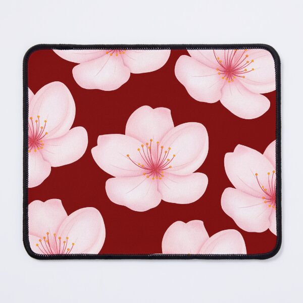 Item preview, Pink Cherry Blossom Floral Clusters on Dark Red. designed and sold by Jyoti-Quotes.