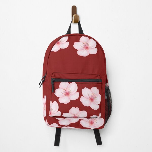 Item preview, Pink Cherry Blossom Floral Clusters on Dark Red. designed and sold by Jyoti Digital Artist.