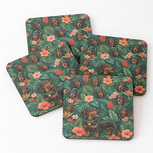 Item preview, Tropical Dachshund Jungle Floral Pattern designed and sold by POD DYNASTY | Original Print On Demand T-Shirt Graphics.