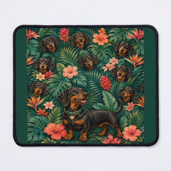 Item preview, Tropical Dachshund Jungle Floral Pattern designed and sold by POD DYNASTY | Original Print On Demand T-Shirt Graphics.