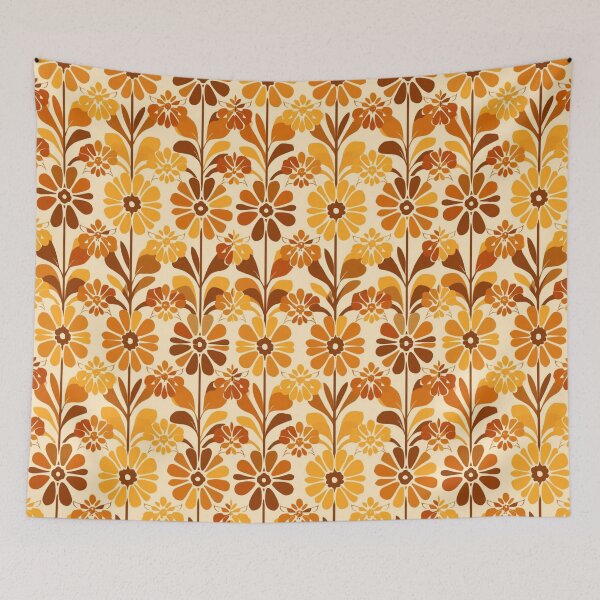 Item preview, Retro Orange Floral Pattern | 70s Groovy Flower Power Design | Vintage Boho Botanical Art designed and sold by MoodLay.