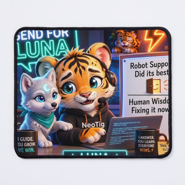 Item preview, Send For Luna Funny AI Wolf Pup Human Wisdom — Tech Humor Art — NeoTigLuna designed and sold by NeoTigLuna.