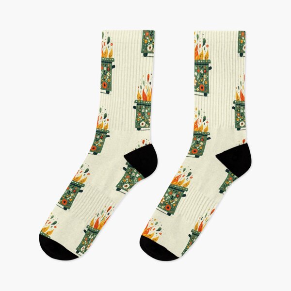 Aperçu de l'œuvre Art populaire scandinave : Charmante benne à ordures recouverte de fleurs en feu, par heidiannemorris © créée et vendue par FOLK ART FUSION by heidiannemorris.