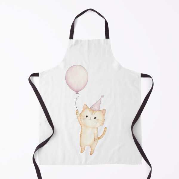 Item preview, A cheerful orange cat wearing a party hat holds a pink balloon designed and sold by MiraCleAI.
