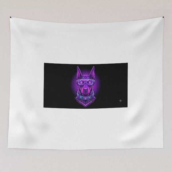 Item preview, Cyberpunk Doberman Neon Purple Dog designed and sold by Neo Tokio.