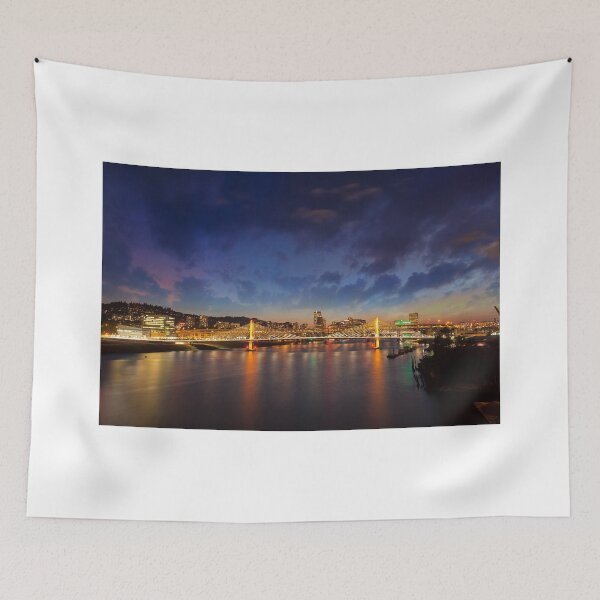 Item preview, Portland OR downtown city skyline by Tilikum Crossing Bridge over Willamette River at night designed and sold by davidgnsx1.