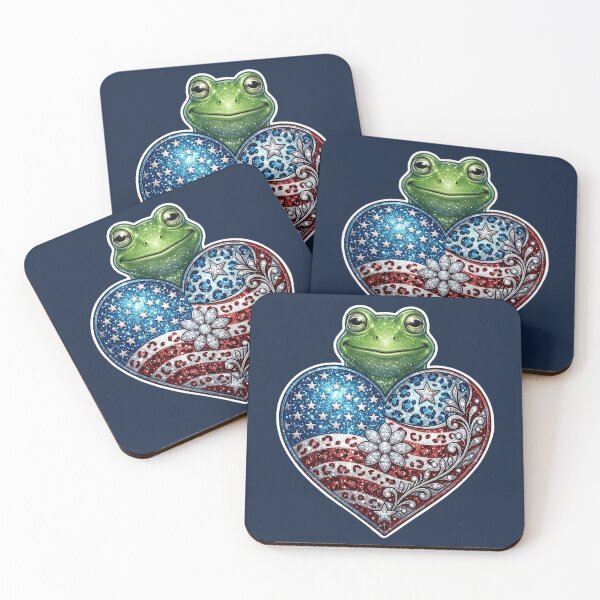 Item preview, Cute Frog 4th of July Patriotic American Flag Heart Glitter Leopard Aesthetic designed and sold by Basma Designs | Funny Shirts, Stickers & Mugs.