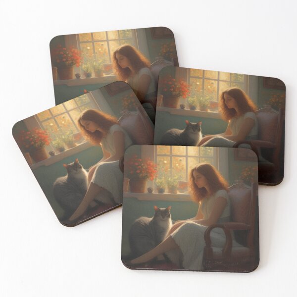 Item preview, Vintage Girl with Cat by Window Oil Painting Style Art designed and sold by UmSkelig834.