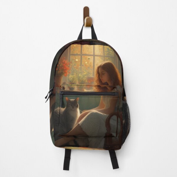 Item preview, Vintage Girl with Cat by Window Oil Painting Style Art designed and sold by UmSkelig834.