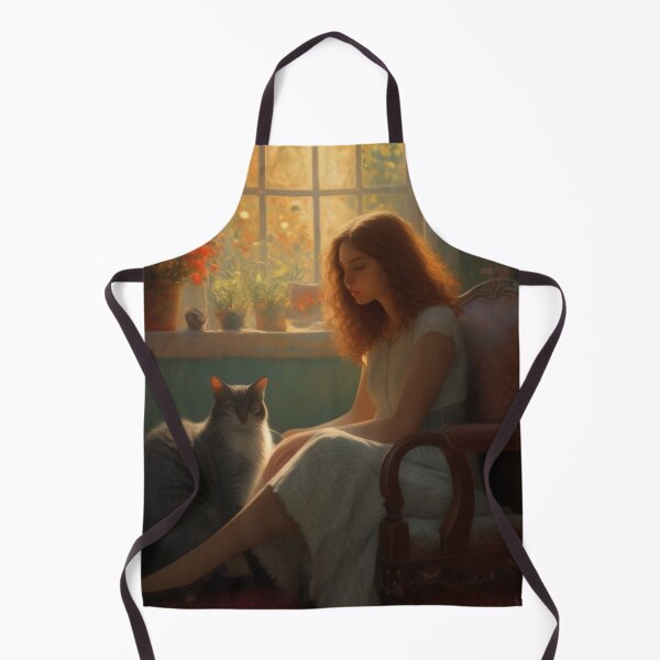 Item preview, Vintage Girl with Cat by Window Oil Painting Style Art designed and sold by UmSkelig834.