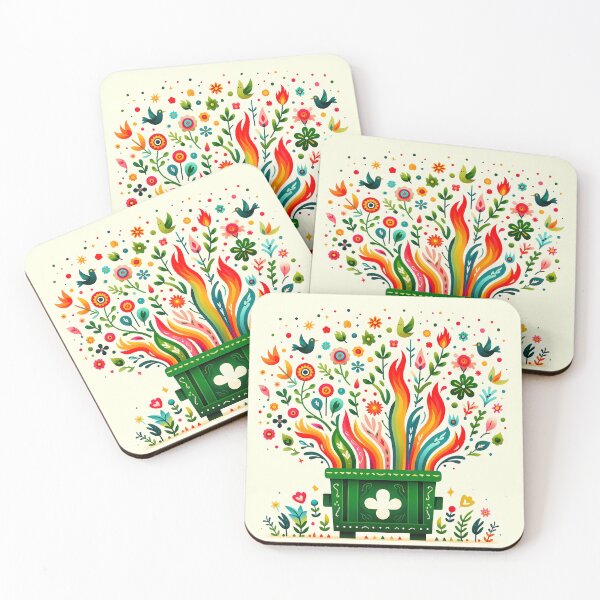 Item preview, Scandinavian Folk Art Bursting Abstract Flower Dumpster Fire by heidiannemorris © designed and sold by FOLK ART FUSION by heidiannemorris.