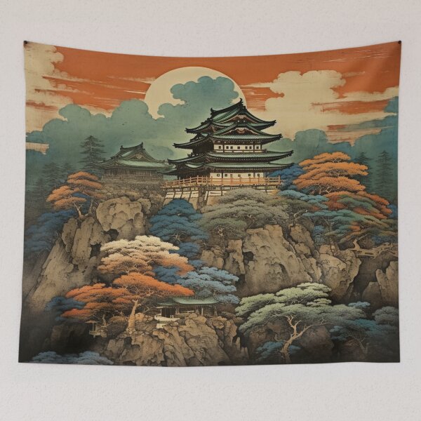 Item preview, Traditional Japanese Illustration - Pagoda on a Mountain at Sunset designed and sold by DaisukiTokyo.