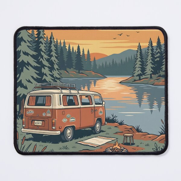 Item preview, Adventure Awaits Vintage Camper Van Retro Sunset Landscape. designed and sold by MyHappyArtShop.