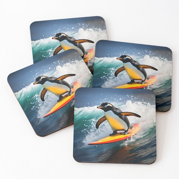 Item preview, Surfing Penguin Riding a Big Wave designed and sold by ToxicInkArt.