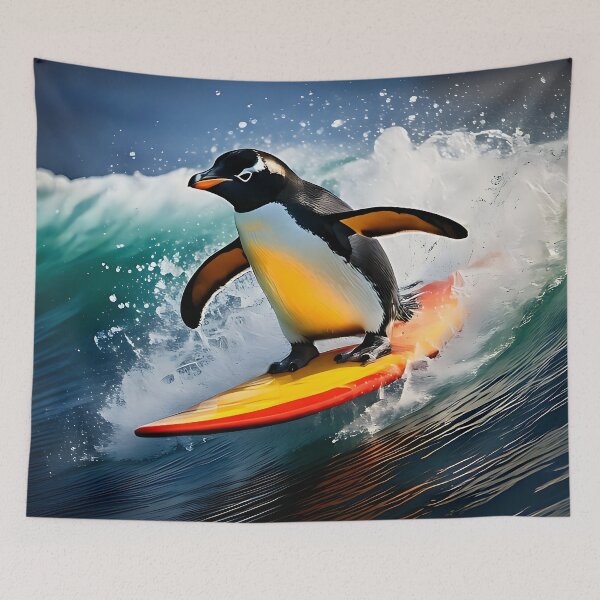 Item preview, Surfing Penguin Riding a Big Wave designed and sold by ToxicInkArt.