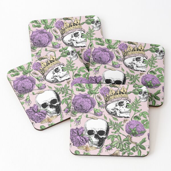 Item preview, Purple Roses Garden with Skull Maximalist Gothic Aesthetic Floral Pattern for Summerween and Halloween - Pink Background  designed and sold by CanisArtStudio.