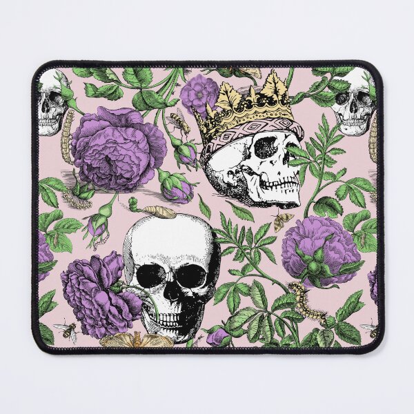 Item preview, Purple Roses Garden with Skull Maximalist Gothic Aesthetic Floral Pattern for Summerween and Halloween - Pink Background designed and sold by CanisArtStudio.