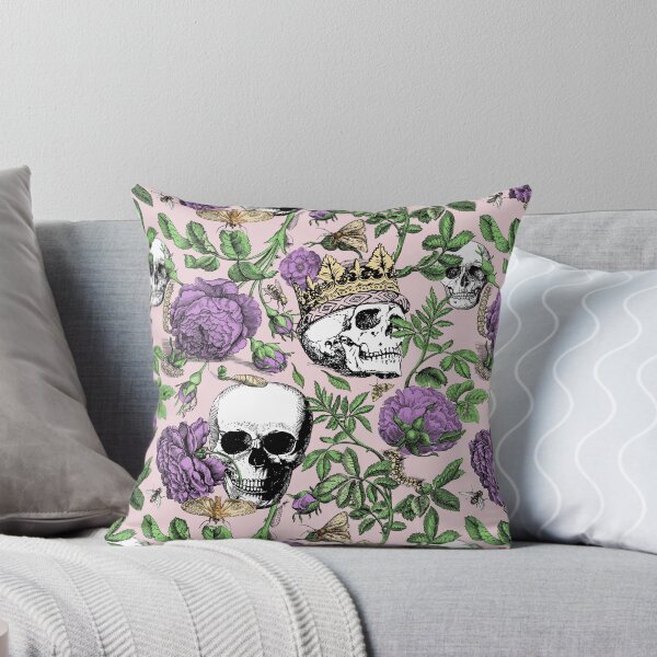 Item preview, Purple Roses Garden with Skull Maximalist Gothic Aesthetic Floral Pattern for Summerween and Halloween - Pink Background  designed and sold by CanisArtStudio.
