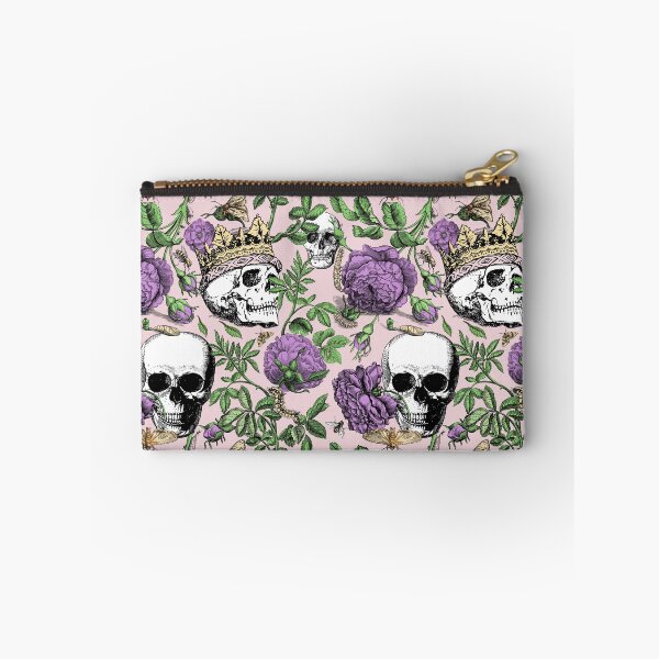 Item preview, Purple Roses Garden with Skull Maximalist Gothic Aesthetic Floral Pattern for Summerween and Halloween - Pink Background  designed and sold by CanisArtStudio.