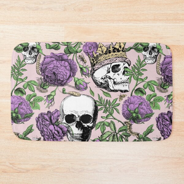 Item preview, Purple Roses Garden with Skull Maximalist Gothic Aesthetic Floral Pattern for Summerween and Halloween - Pink Background  designed and sold by CanisArtStudio.