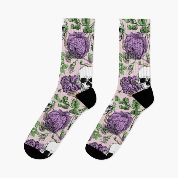 Item preview, Purple Roses Garden with Skull Maximalist Gothic Aesthetic Floral Pattern for Summerween and Halloween - Pink Background  designed and sold by CanisArtStudio.