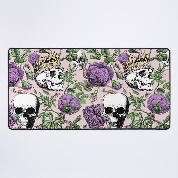 Item preview, Purple Roses Garden with Skull Maximalist Gothic Aesthetic Floral Pattern for Summerween and Halloween - Pink Background  designed and sold by CanisArtStudio.