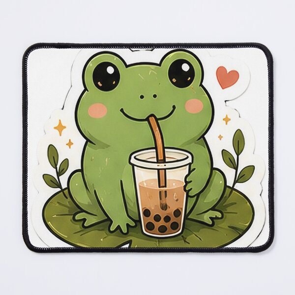 Item preview, Cute Cartoon Frog Drinking Boba Tea designed and sold by denybz.