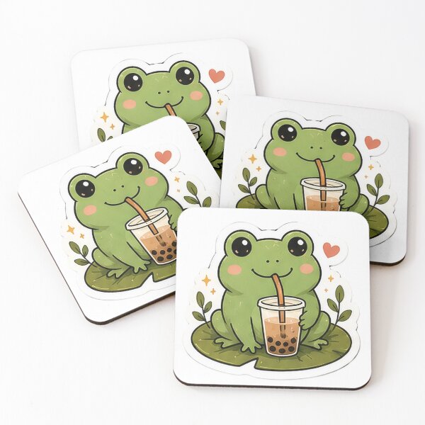 Item preview, Cute Cartoon Frog Drinking Boba Tea designed and sold by denybz.