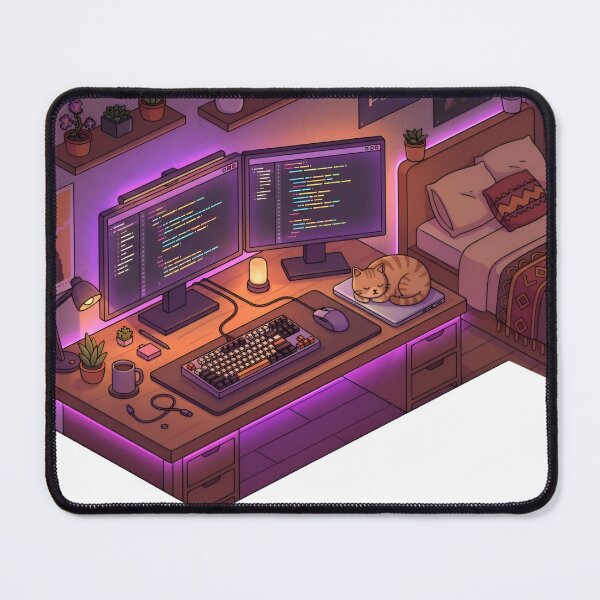 Item preview, Cozy Late Night LoFi Coding Desk Isometric Room designed and sold by TechBro67.