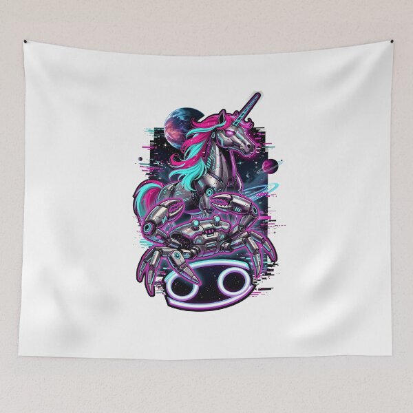 Item preview, Cyberpunk Cancer Zodiac Crab Unicorn designed and sold by Zodiac Celestial Art.
