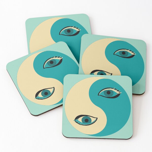 Item preview, Yin and Yang Pop Art 94 – Retro beige and Teal Graphic Illustration designed and sold by StefanStudioArt.
