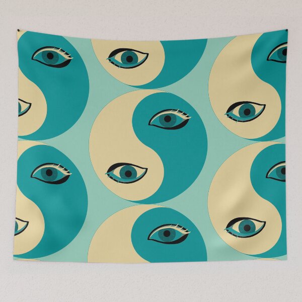 Item preview, Yin and Yang Pop Art 94 – Retro beige and Teal Graphic Illustration designed and sold by StefanStudioArt.