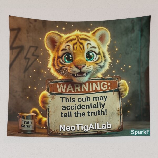Item preview, Funny AI Tiger Cub Warning Sign — Accidentally Tell Truth — NeoTigLuna designed and sold by NeoTigLuna.