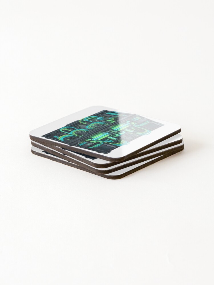 Thumbnail 4 of 5, Coasters (Set of 4), Futuristic Cyberpunk Server Rack Mainframe Data Capsule Sticker designed and sold by TechBro67.